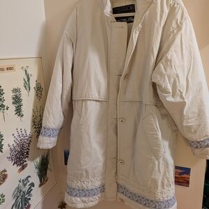 Cream Coat with Blue Accents